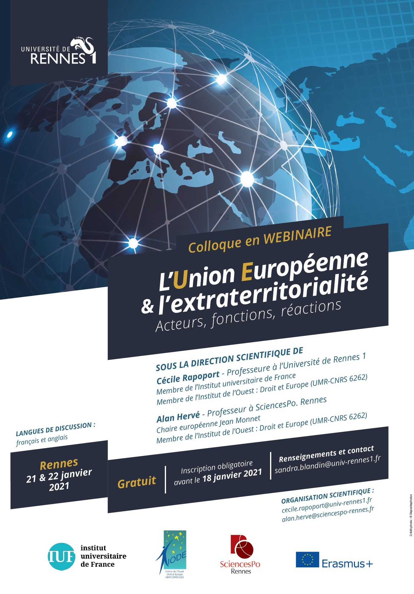 Colloque en webinaire les 21 et 22 janvier 2021 “L’Union Européenne et l’extraterritorialité” Acteurs, fonctions, réactions.”