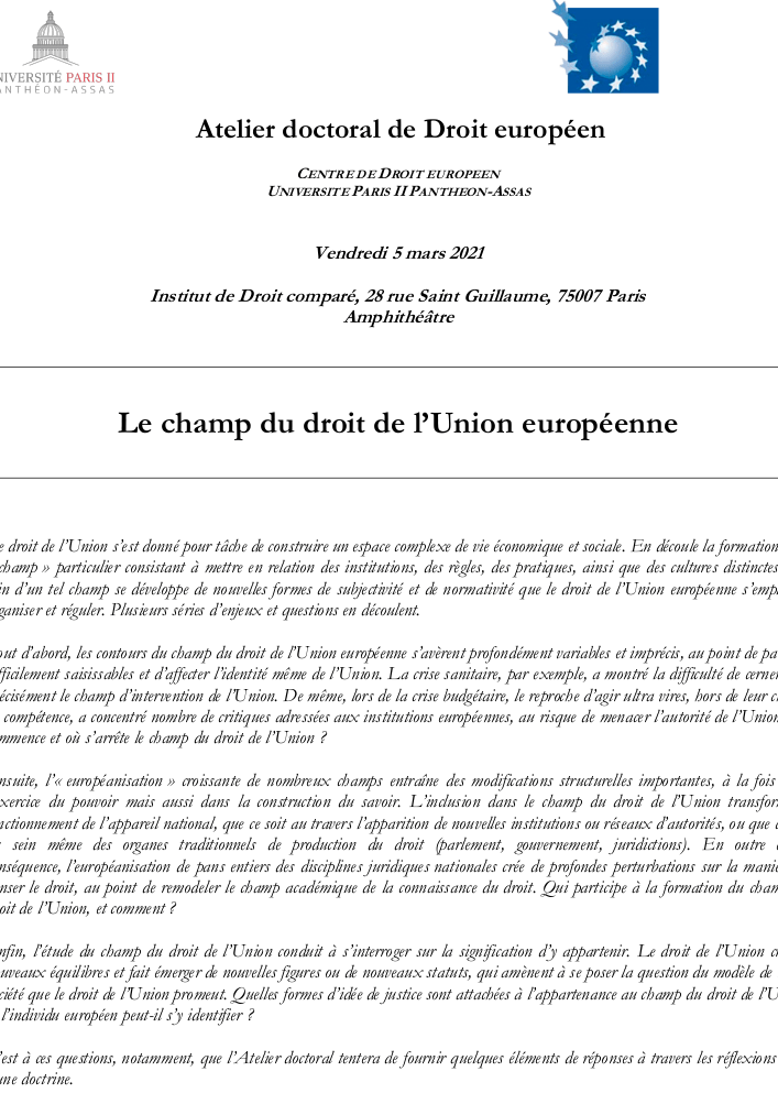 Atelier doctoral – Le champ du droit de l’Union européenne